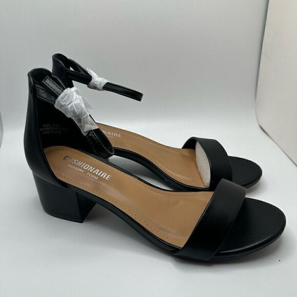 CUSHIONAIRE Women's Alba one band mid block heel sandal +Memory Foam 6.5 BLACK - Picture 1 of 7